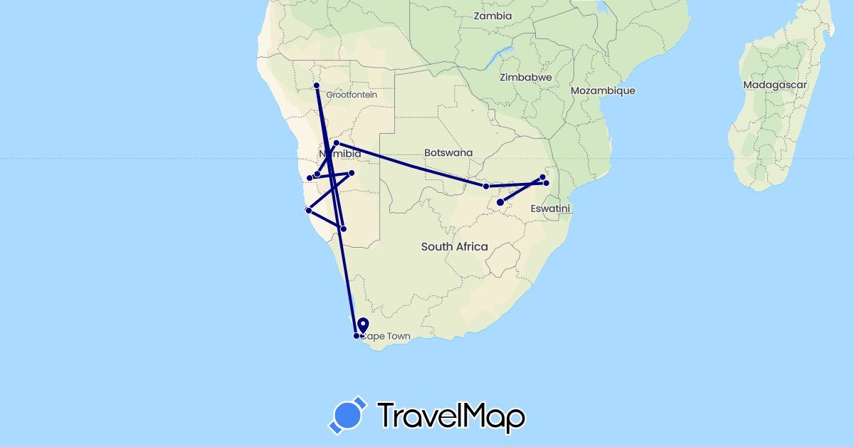 TravelMap itinerary: driving in Namibia, South Africa (Africa)